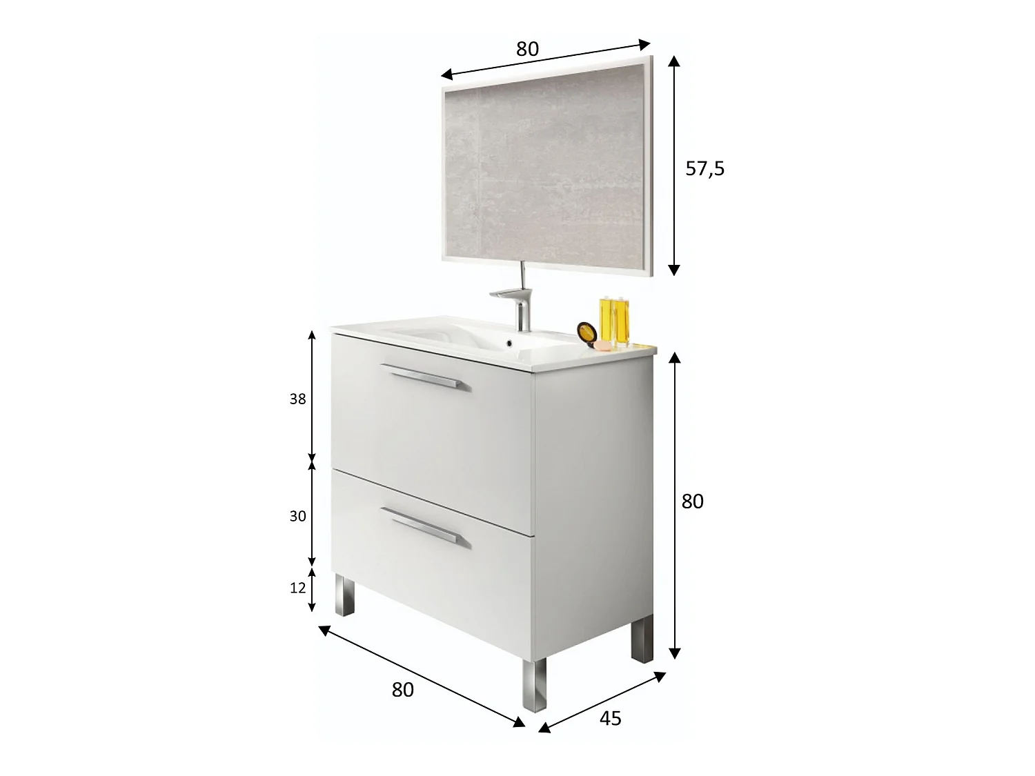 Mueble de baño Luis 1 cajón 1 puerta con espejo, sin lavabo, Color Blanco brillo