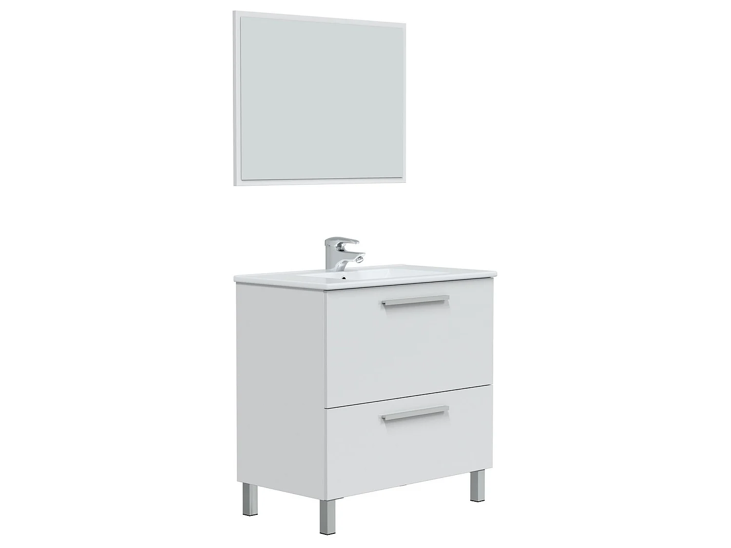 Mueble de baño Luis 1 cajón 1 puerta con espejo, sin lavabo, Color Blanco brillo
