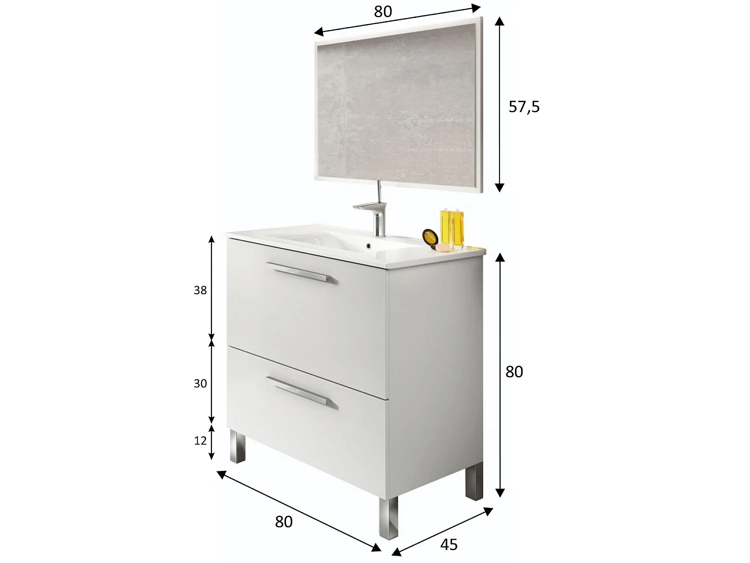 Mueble de baño Luis 1 cajón 1 puerta con espejo, sin lavabo, Color Blanco brillo