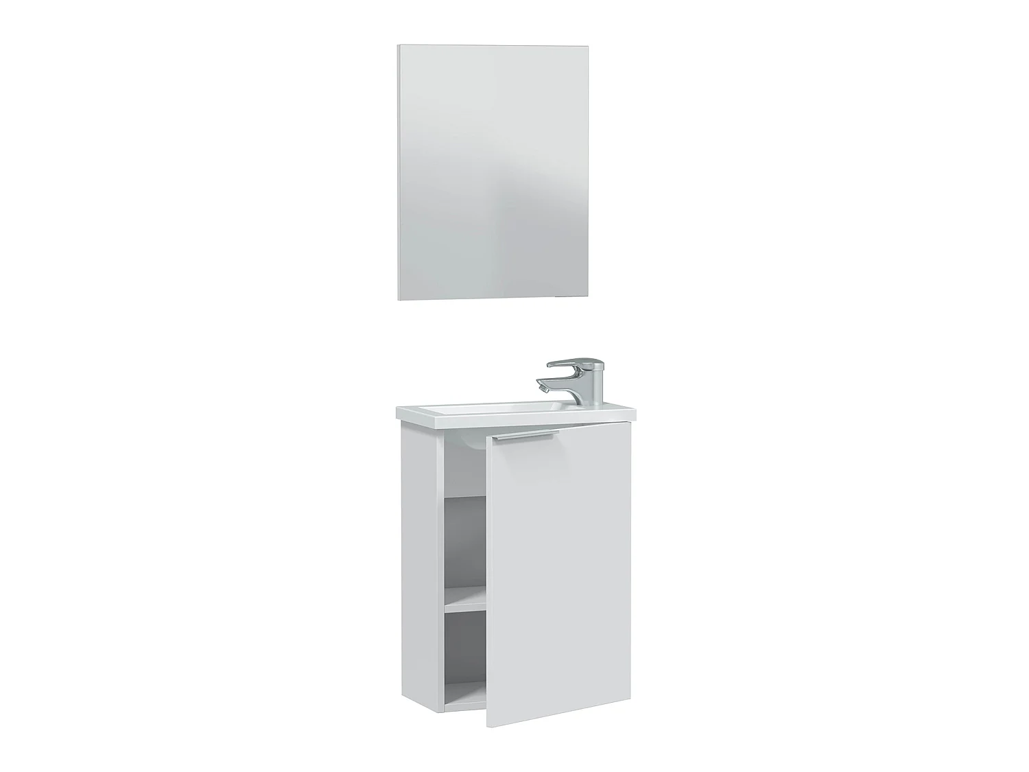 Mueble de baño Elsa 1 puerta, espejo y con lavabo, Color Blanco brillo
