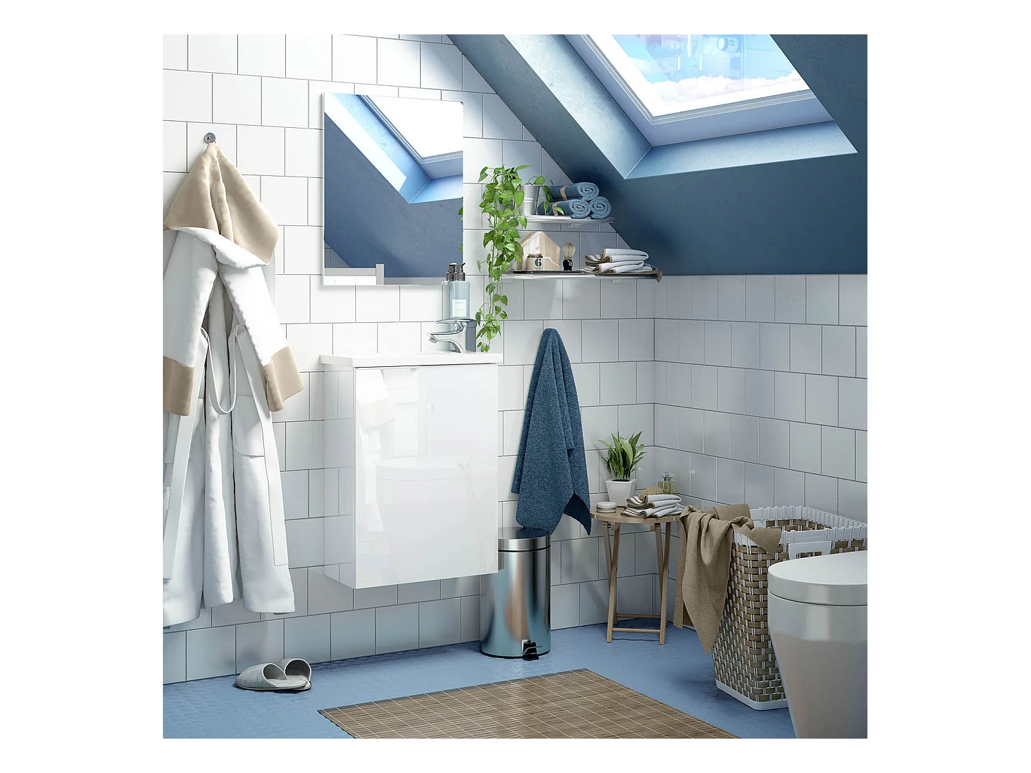 Mueble de baño Elsa 1 puerta, espejo y con lavabo, Color Blanco brillo