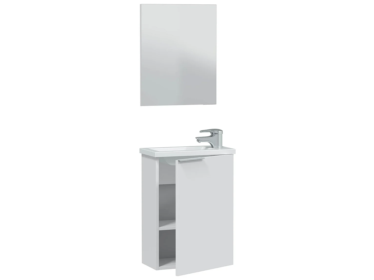Mueble de baño Elsa 1 puerta, espejo y con lavabo, Color Blanco brillo