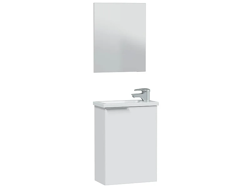 Mueble de baño Elsa 1 puerta, espejo y con lavabo, Color Blanco brillo