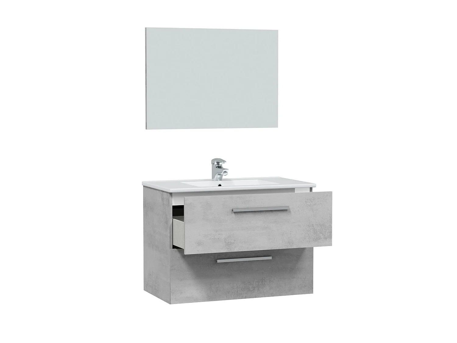 Mueble de baño suspendido Axel 2 cajones con espejo, sin lavabo, Color Cemento