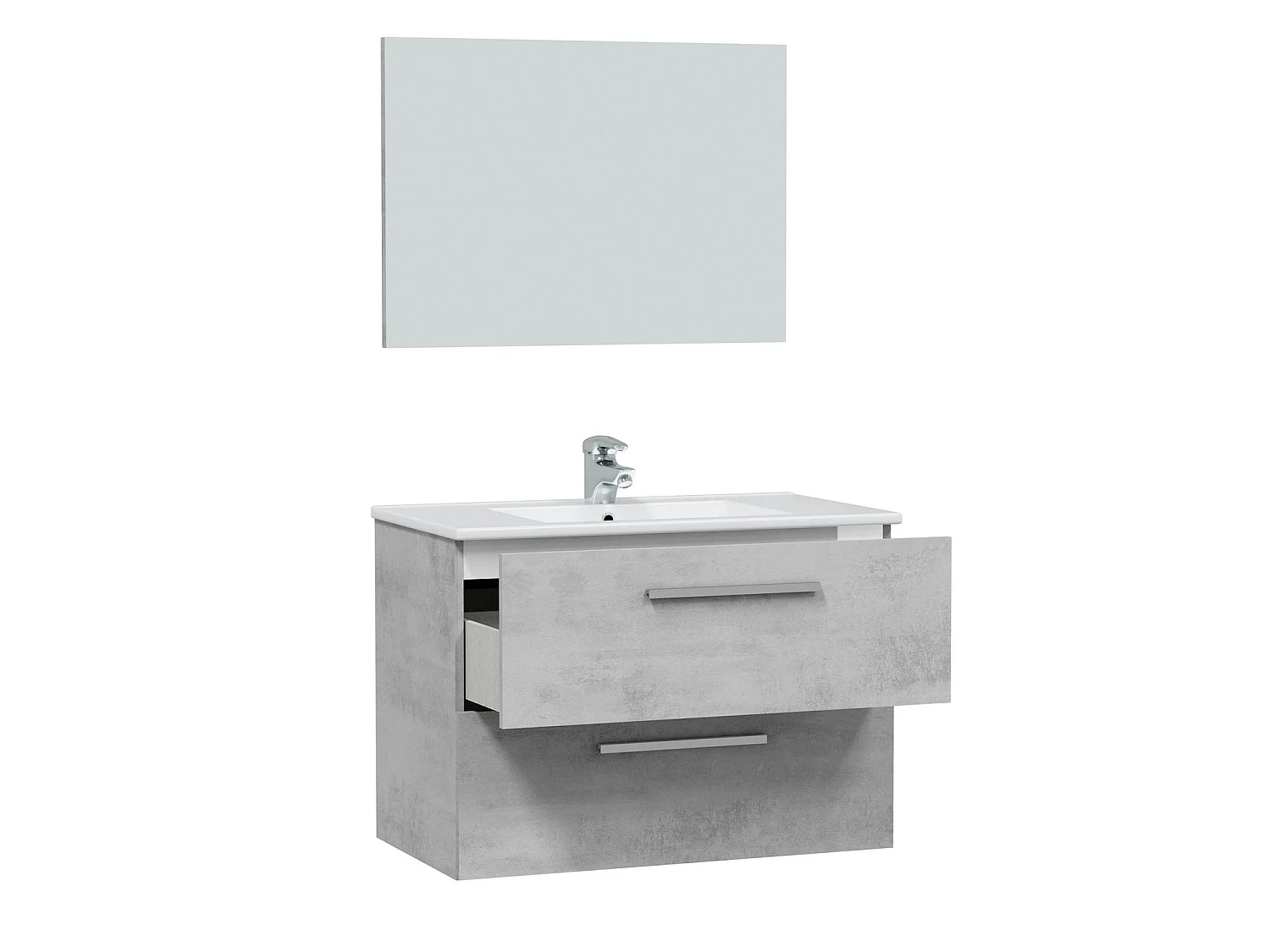 Mueble de baño suspendido Axel 2 cajones con espejo, sin lavabo, Color Cemento