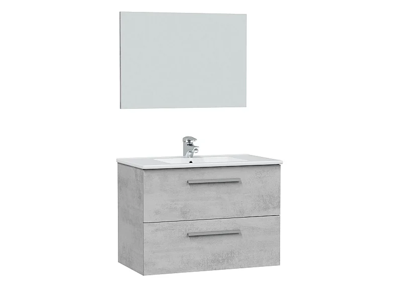 Mueble de baño suspendido Axel 2 cajones con espejo, sin lavabo, Color Cemento