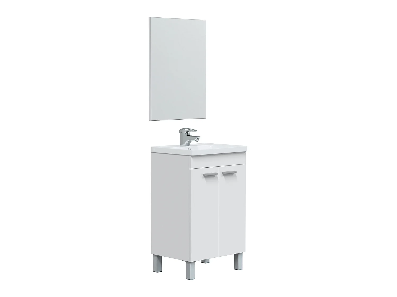 Mueble de baño Levis 2 puertas, espejo y con lavabo, Color Blanco brillo
