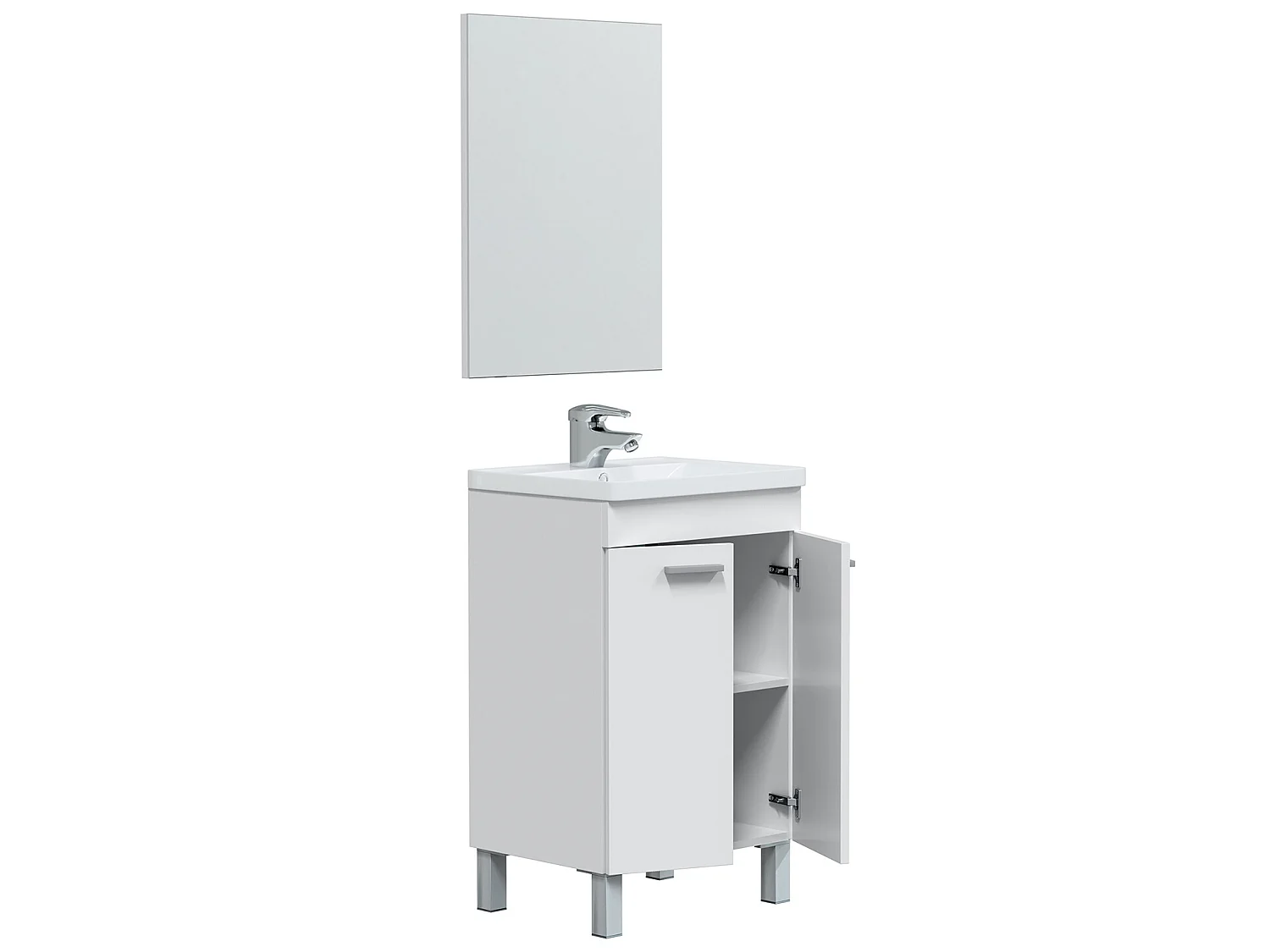 Mueble de baño Levis 2 puertas, espejo y con lavabo, Color Blanco brillo