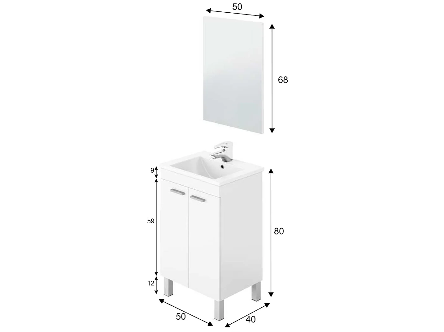 Mueble de baño Levis 2 puertas, espejo y con lavabo, Color Blanco brillo