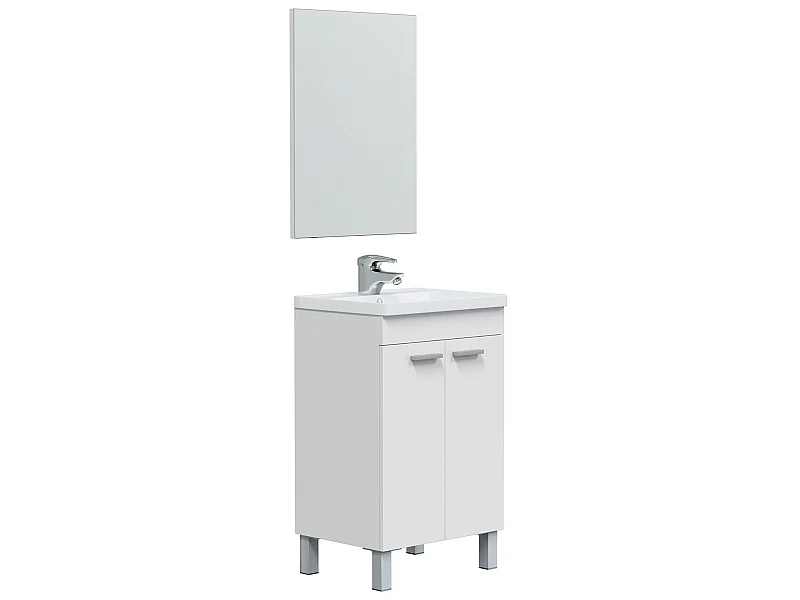 Mueble de baño Levis 2 puertas, espejo y con lavabo, Color Blanco brillo