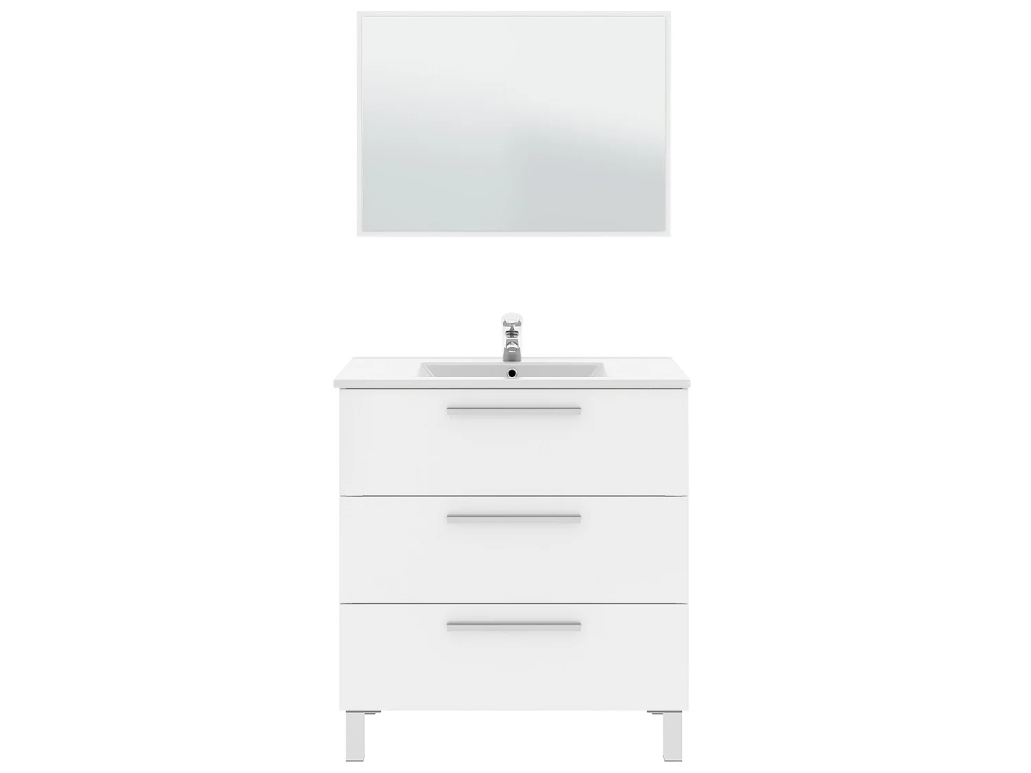 Mueble de baño Alise 3 cajones con espejo, sin lavabo, Color Blanco brillo