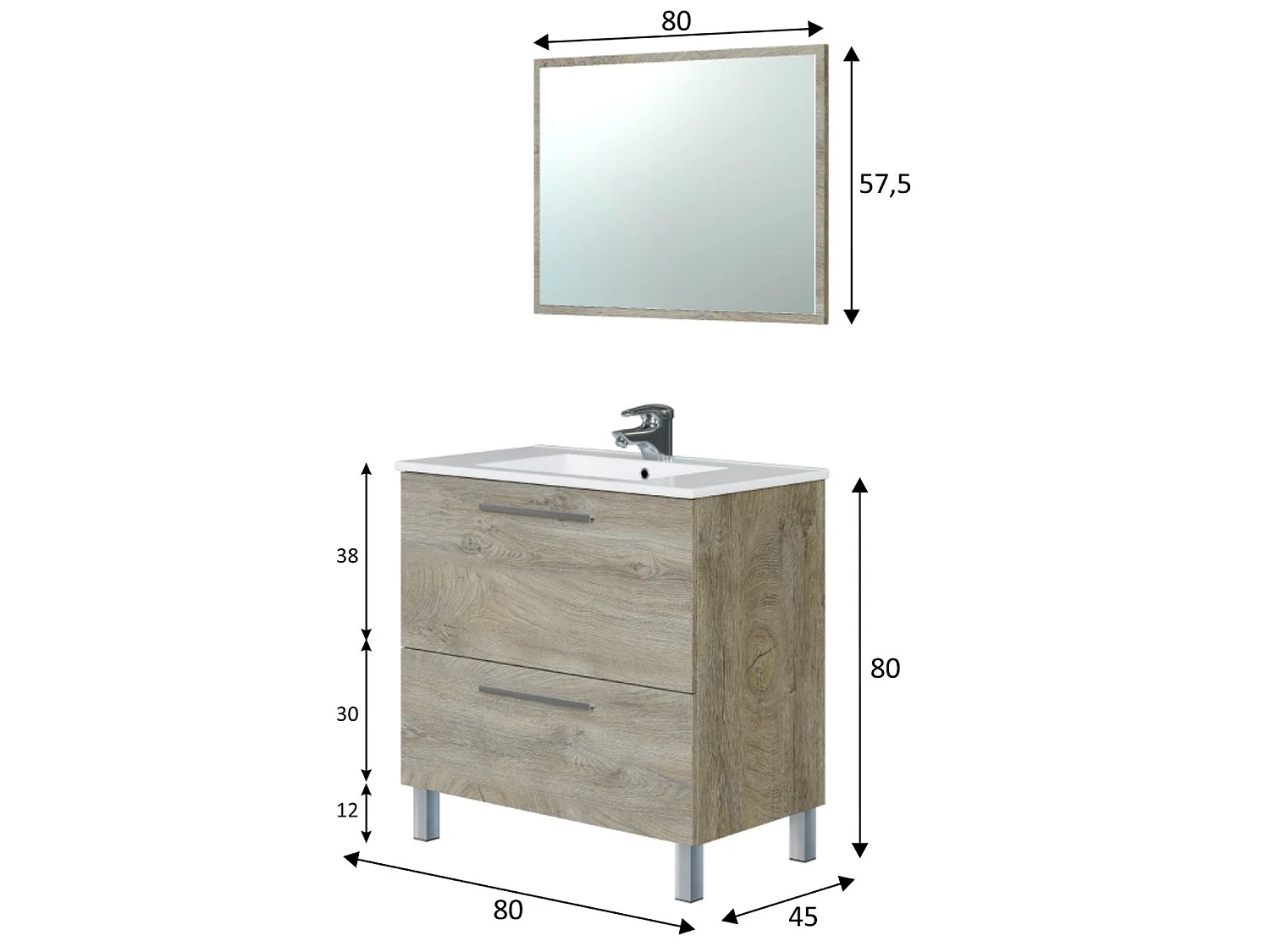 Mueble de baño Luis 1 cajón 1 puerta con espejo, sin lavabo, Color Alaska