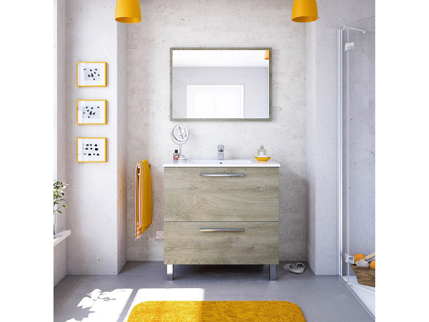 Mueble de baño Luis 1 cajón 1 puerta con espejo, sin lavabo, Color Alaska