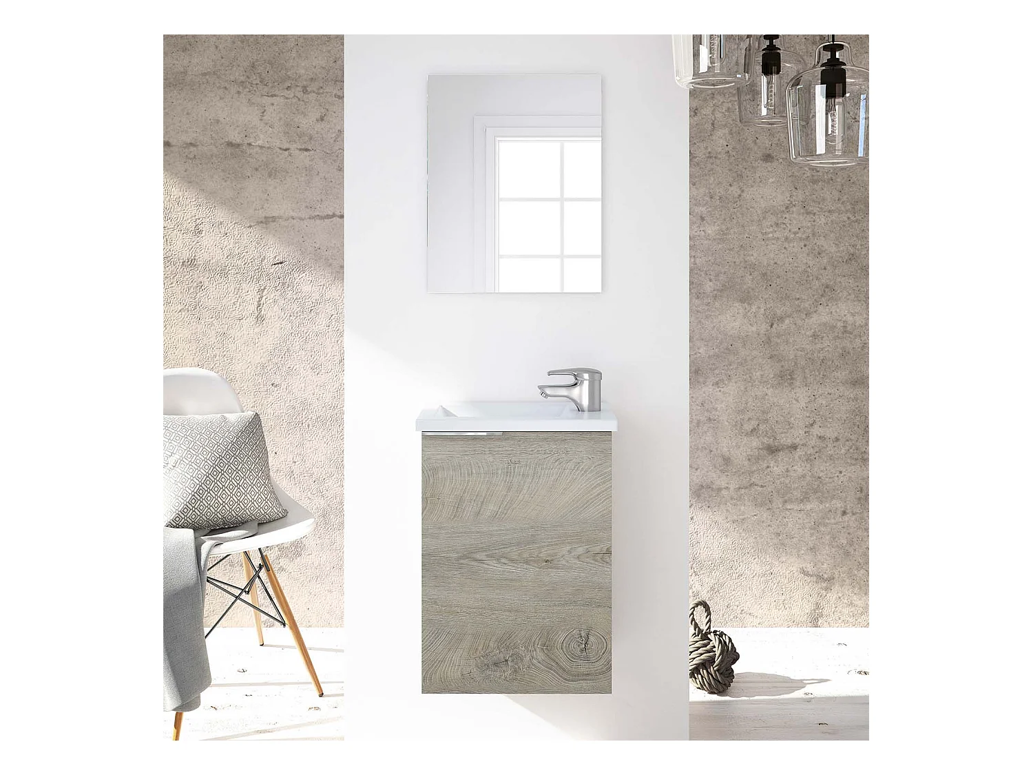 Mueble de baño Elsa 1 puerta, espejo y con lavabo, Color Alaska