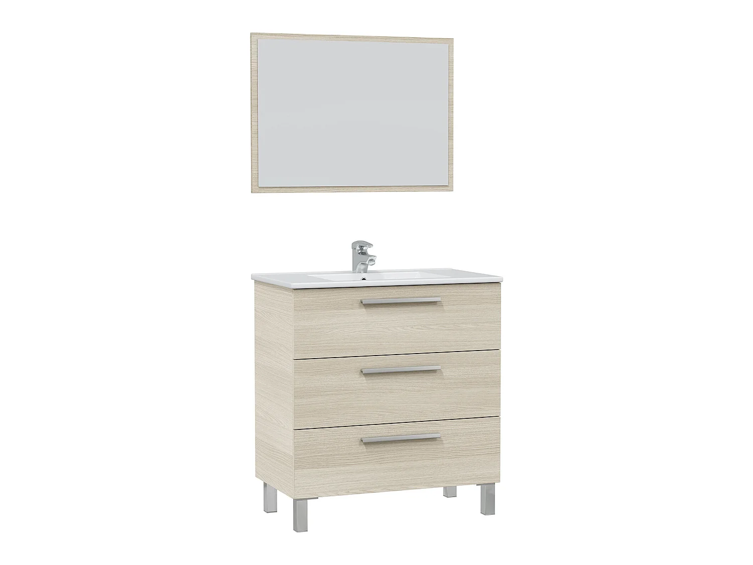 Mueble de baño Alise 3 cajones, espejo y con lavabo cerámico, Color Roble