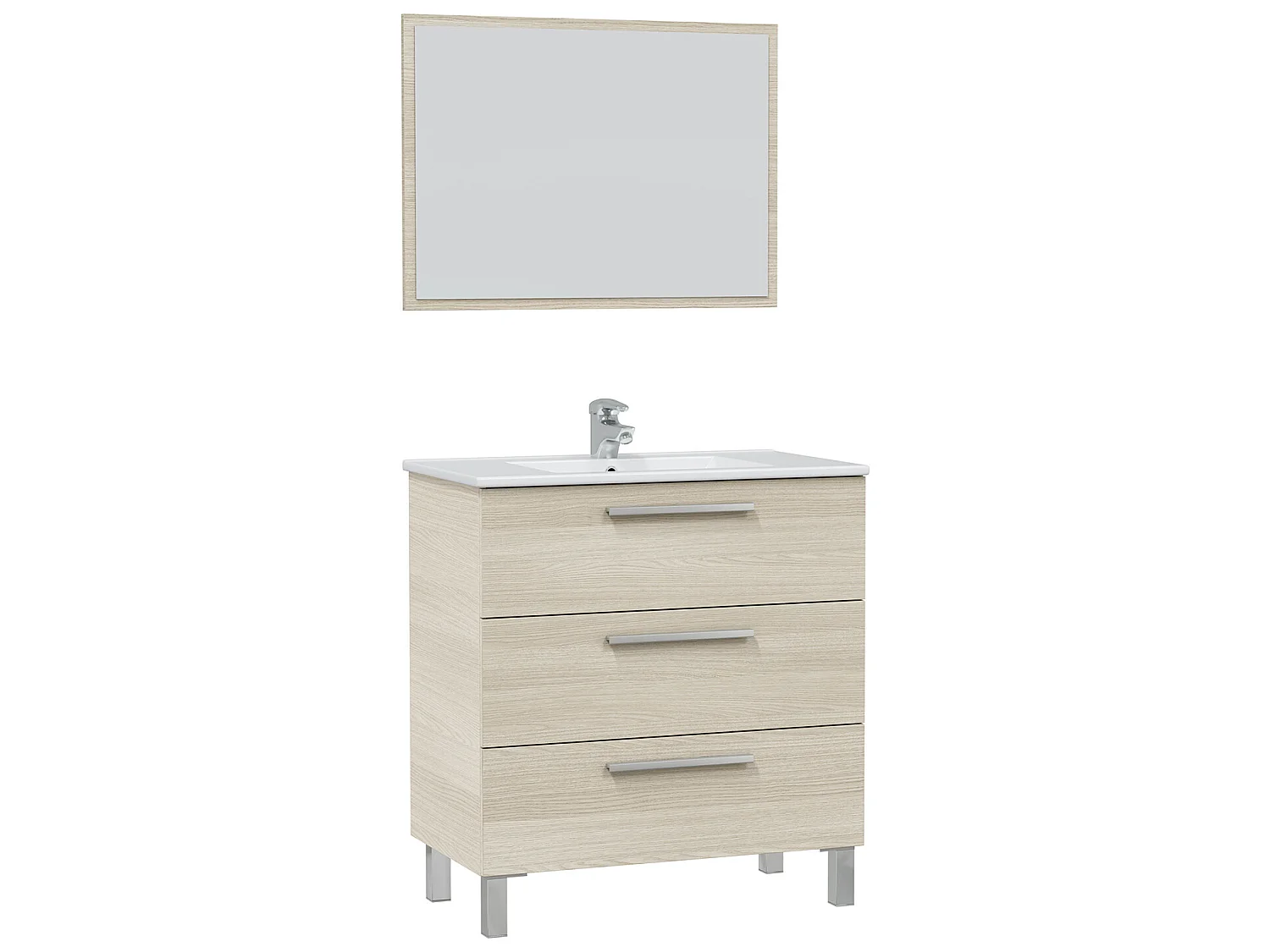 Mueble de baño Alise 3 cajones, espejo y con lavabo cerámico, Color Roble