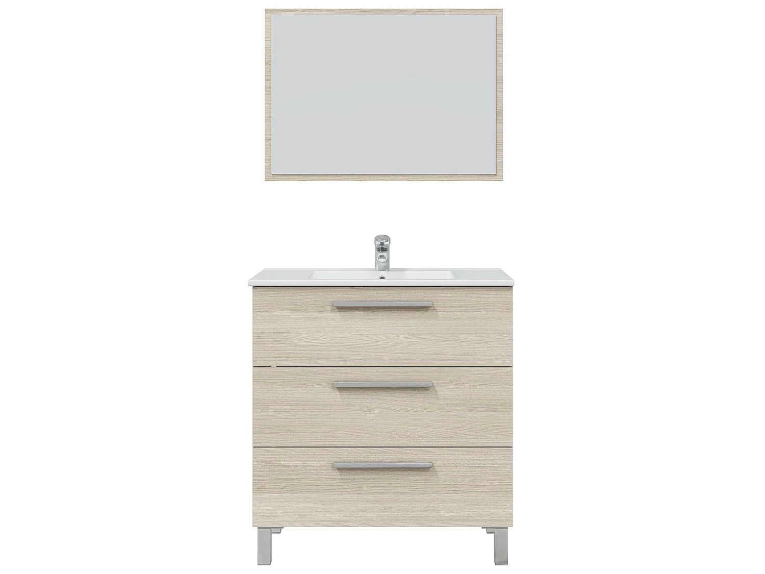Mueble de baño Alise 3 cajones, espejo y con lavabo cerámico, Color Roble
