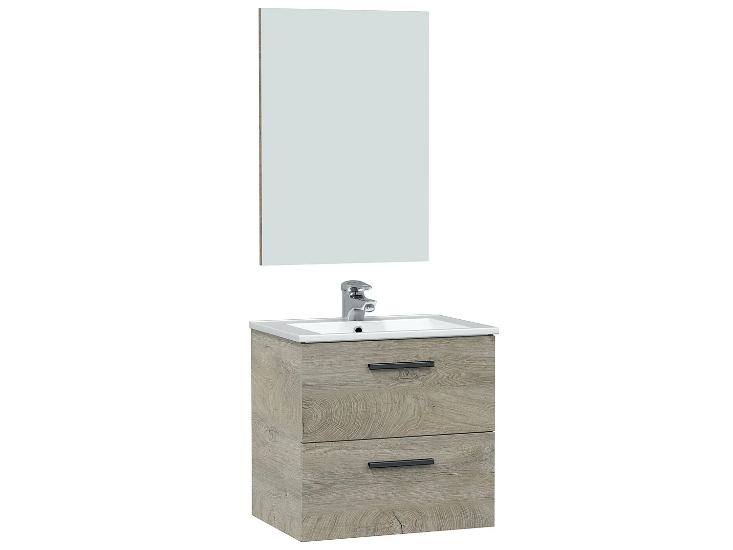 Mueble de baño suspendido Alan 2 cajones con espejo, sin lavabo, Color Alaska