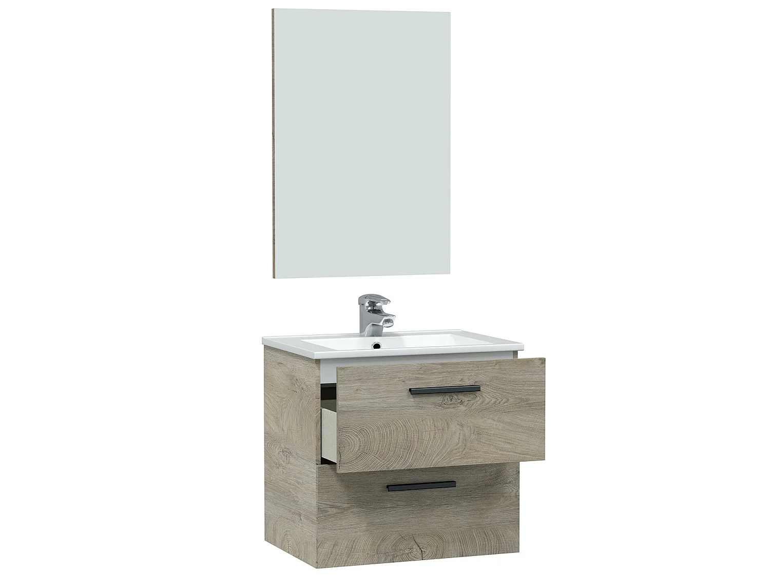 Mueble de baño suspendido Alan 2 cajones con espejo, sin lavabo, Color Alaska