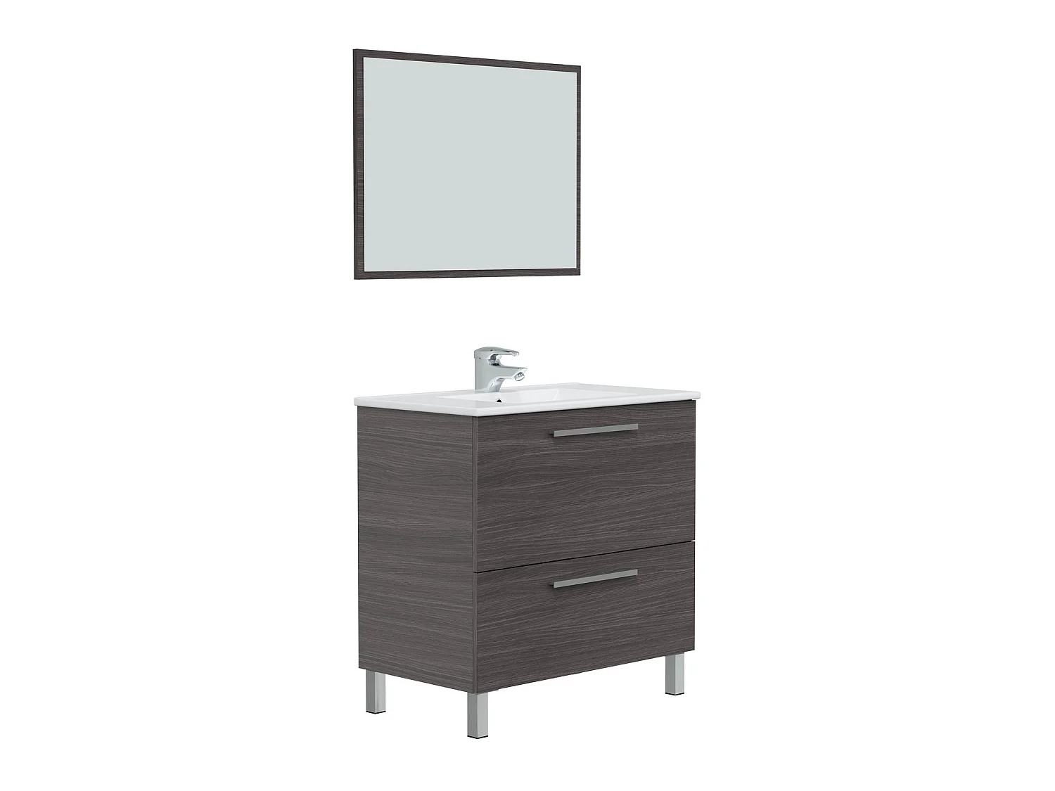 Mueble de baño Luis 1 cajón 1 puerta, espejo  y con lavabo cerámico, Color Gris ceniza