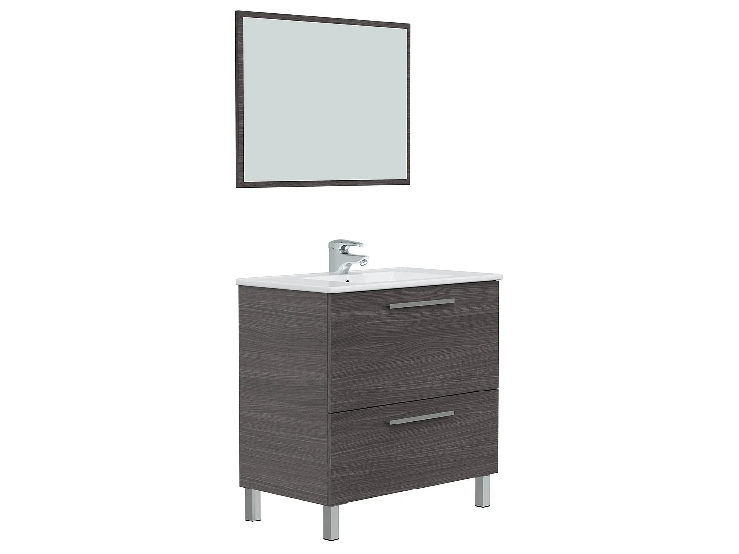 Mueble de baño Luis 1 cajón 1 puerta, espejo  y con lavabo cerámico, Color Gris ceniza