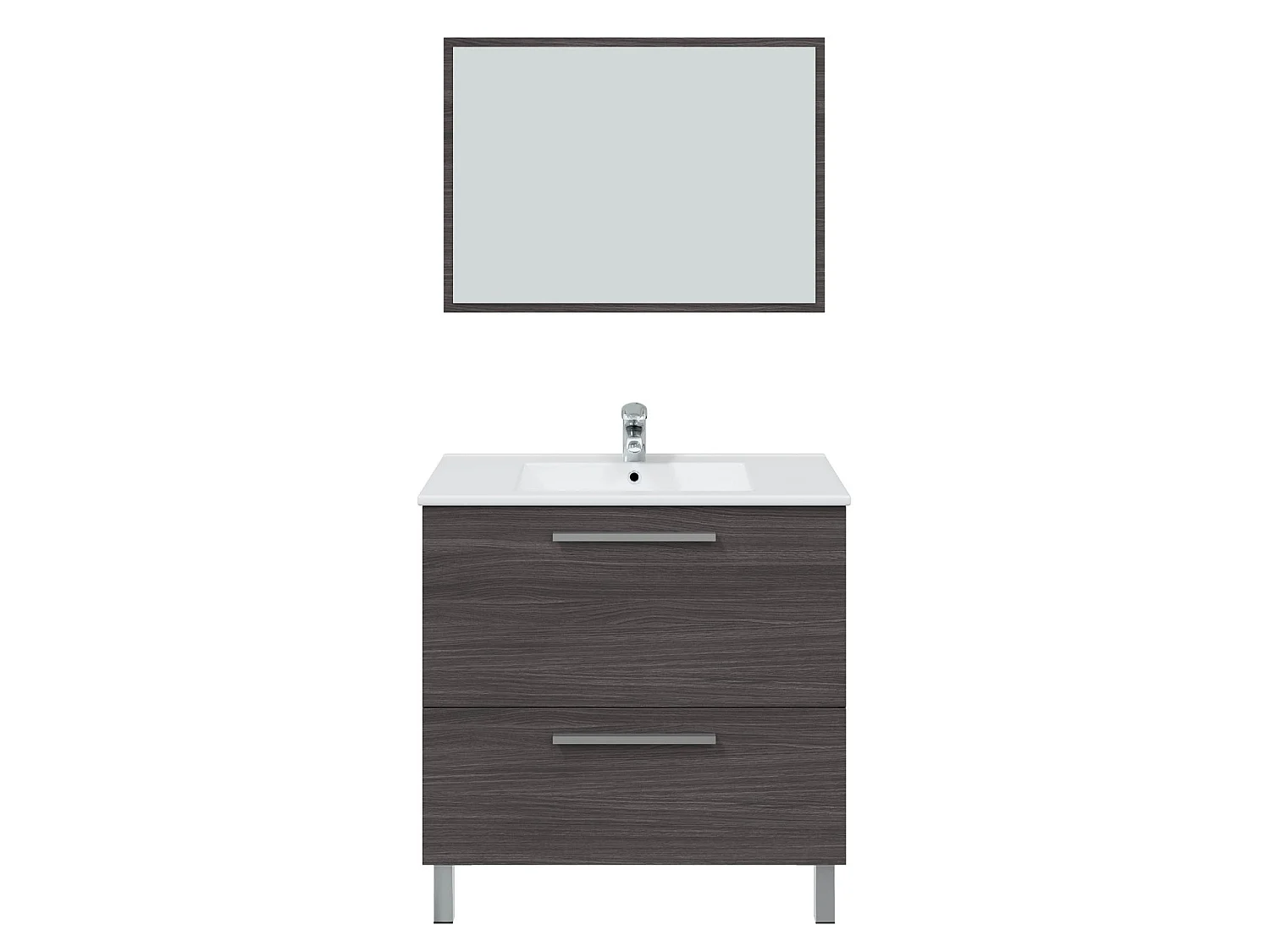 Mueble de baño Luis 1 cajón 1 puerta, espejo  y con lavabo cerámico, Color Gris ceniza