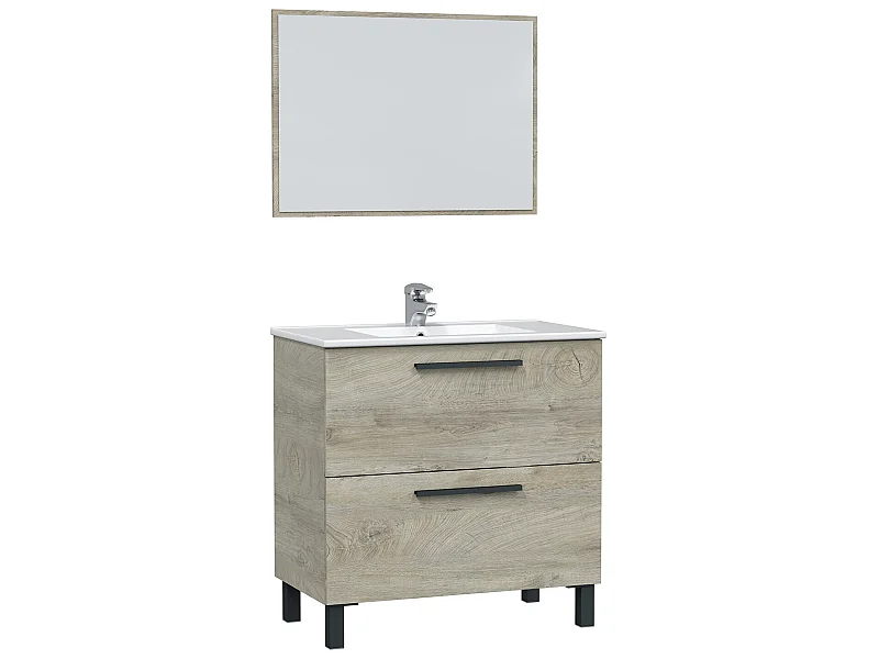 Mueble de baño Alise 2 cajones con espejo, sin lavabo, Color Alaska