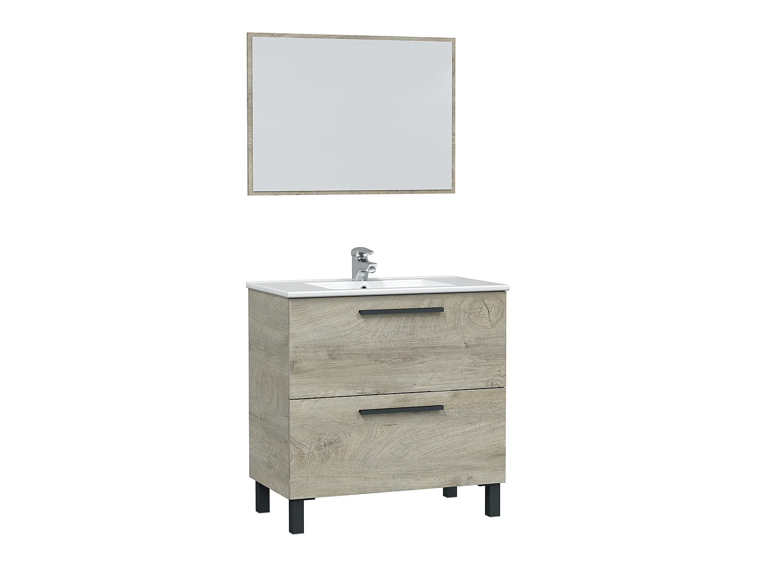 Mueble de baño Alise 2 cajones con espejo, sin lavabo, Color Alaska