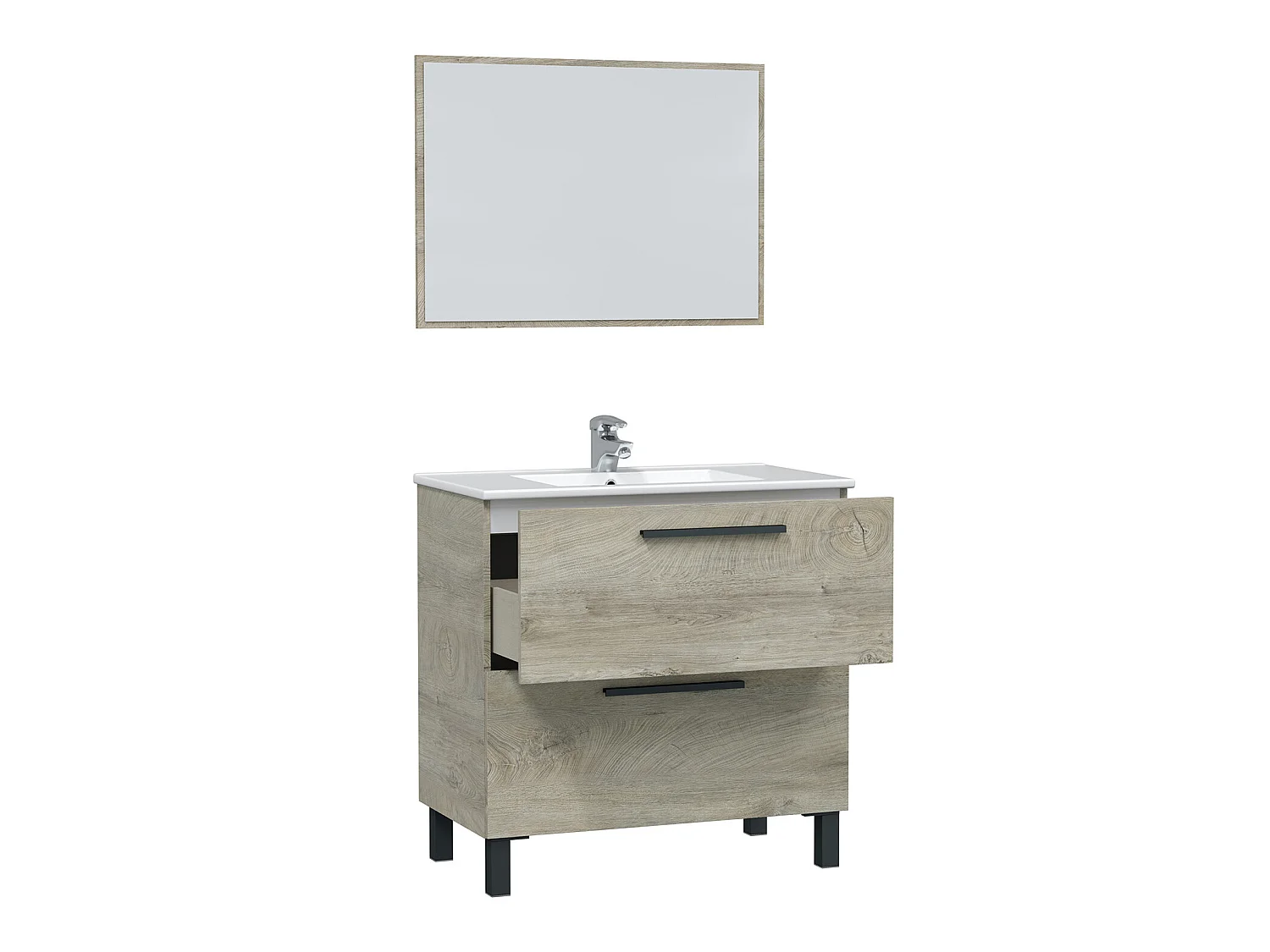 Mueble de baño Alise 2 cajones con espejo, sin lavabo, Color Alaska