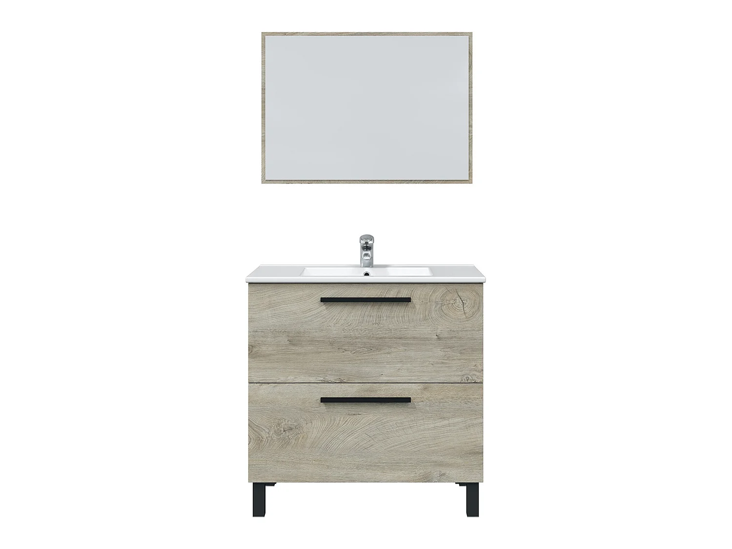 Mueble de baño Alise 2 cajones con espejo, sin lavabo, Color Alaska