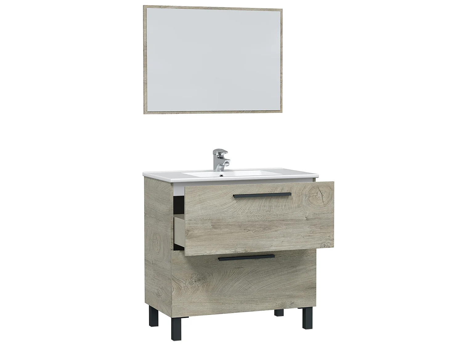 Mueble de baño Alise 2 cajones con espejo, sin lavabo, Color Alaska