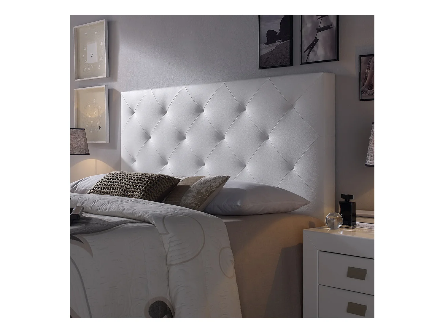 Cabecero tapizado Rombo 160x115 cm Blanco, Acolchado con Espuma, 8 cm de Grosor