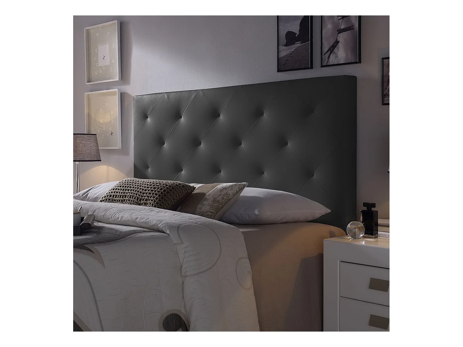 Cabecero tapizado Rombo 150x115 cm Negro, Acolchado con Espuma, 8 cm de Grosor