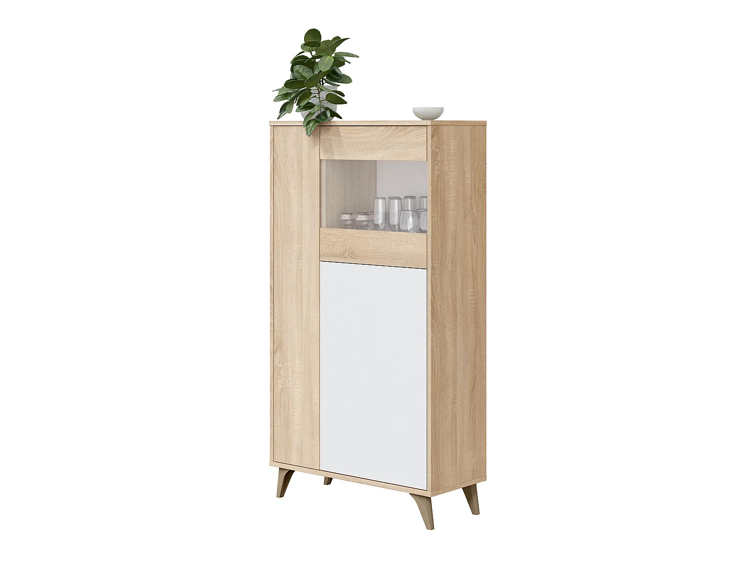 Vitrina 3 Puertas Kiko Color Roble/Blanco, Armario Auxiliar o Librería