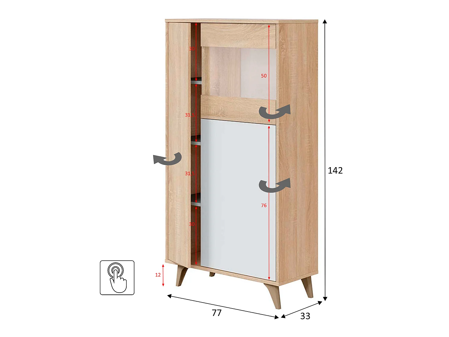 Vitrina 3 Puertas Kiko Color Roble/Blanco, Armario Auxiliar o Librería