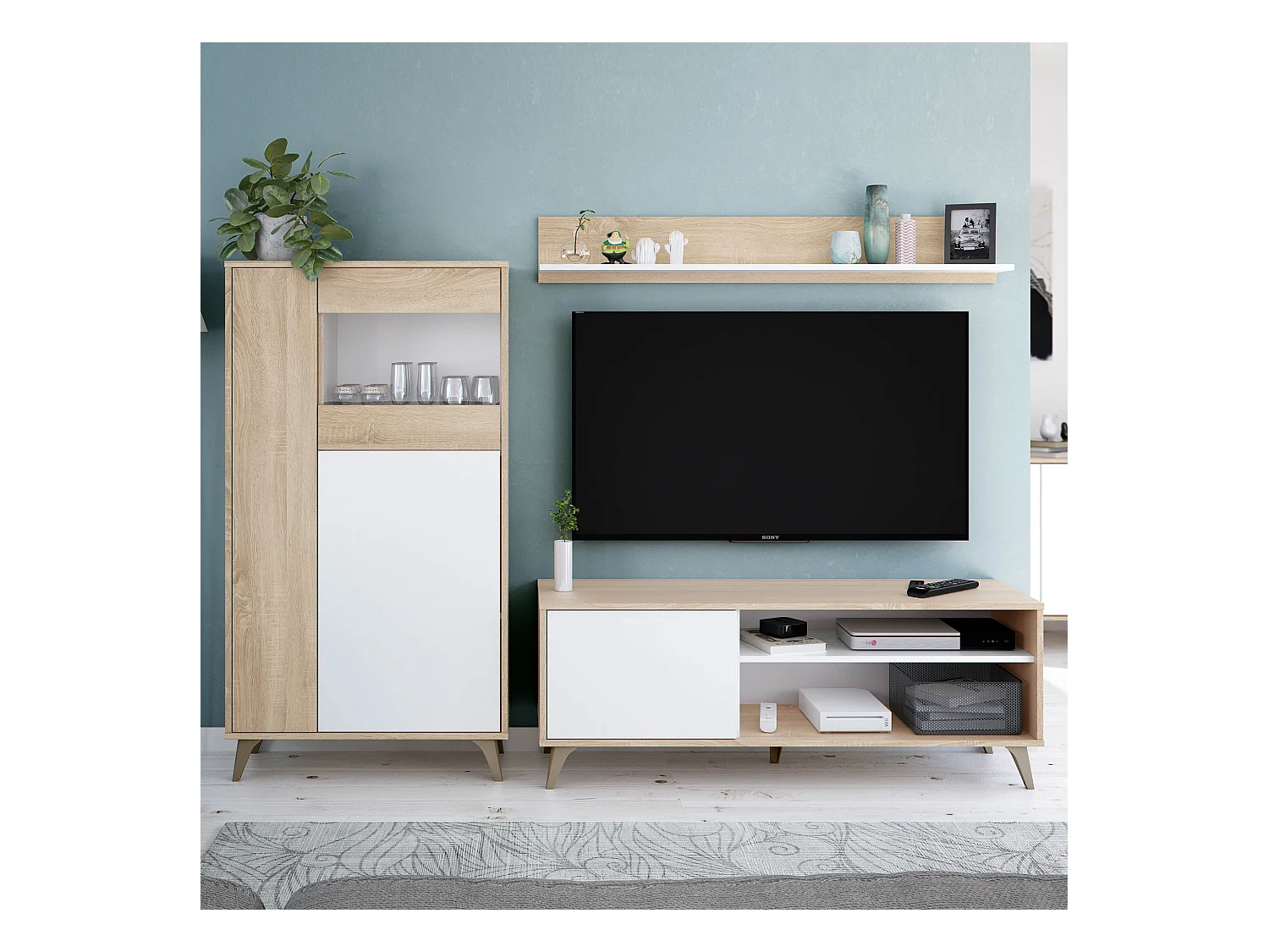 Vitrina 3 Puertas Kiko Color Roble/Blanco, Armario Auxiliar o Librería