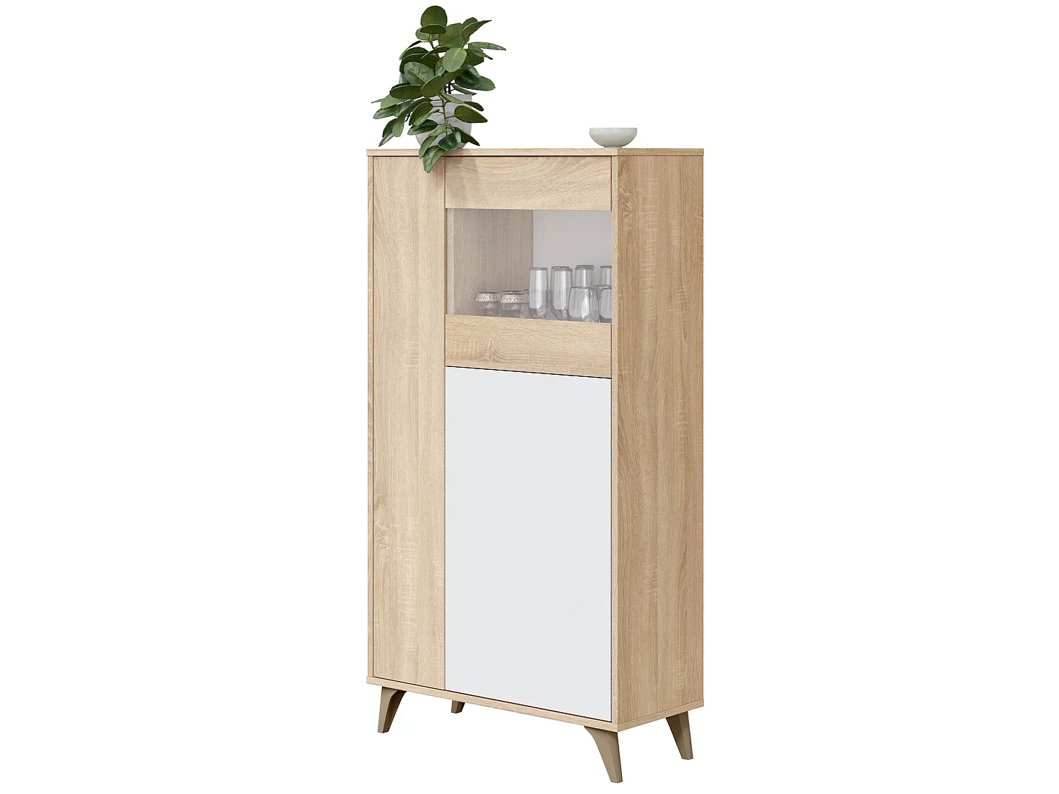 Vitrina 3 Puertas Kiko Color Roble/Blanco, Armario Auxiliar o Librería