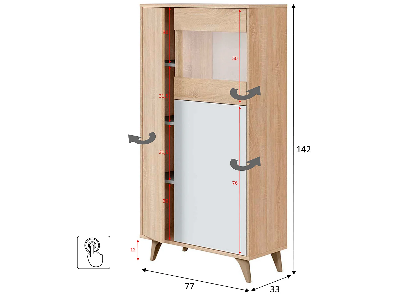 Vitrina 3 Puertas Kiko Color Roble/Blanco, Armario Auxiliar o Librería