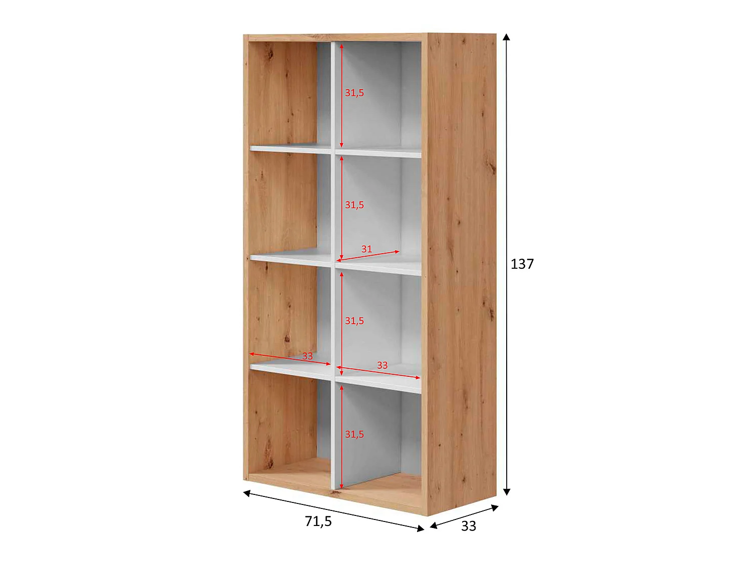 Libreria soggiorno Cubic 8 fori, colore rovere e bianco