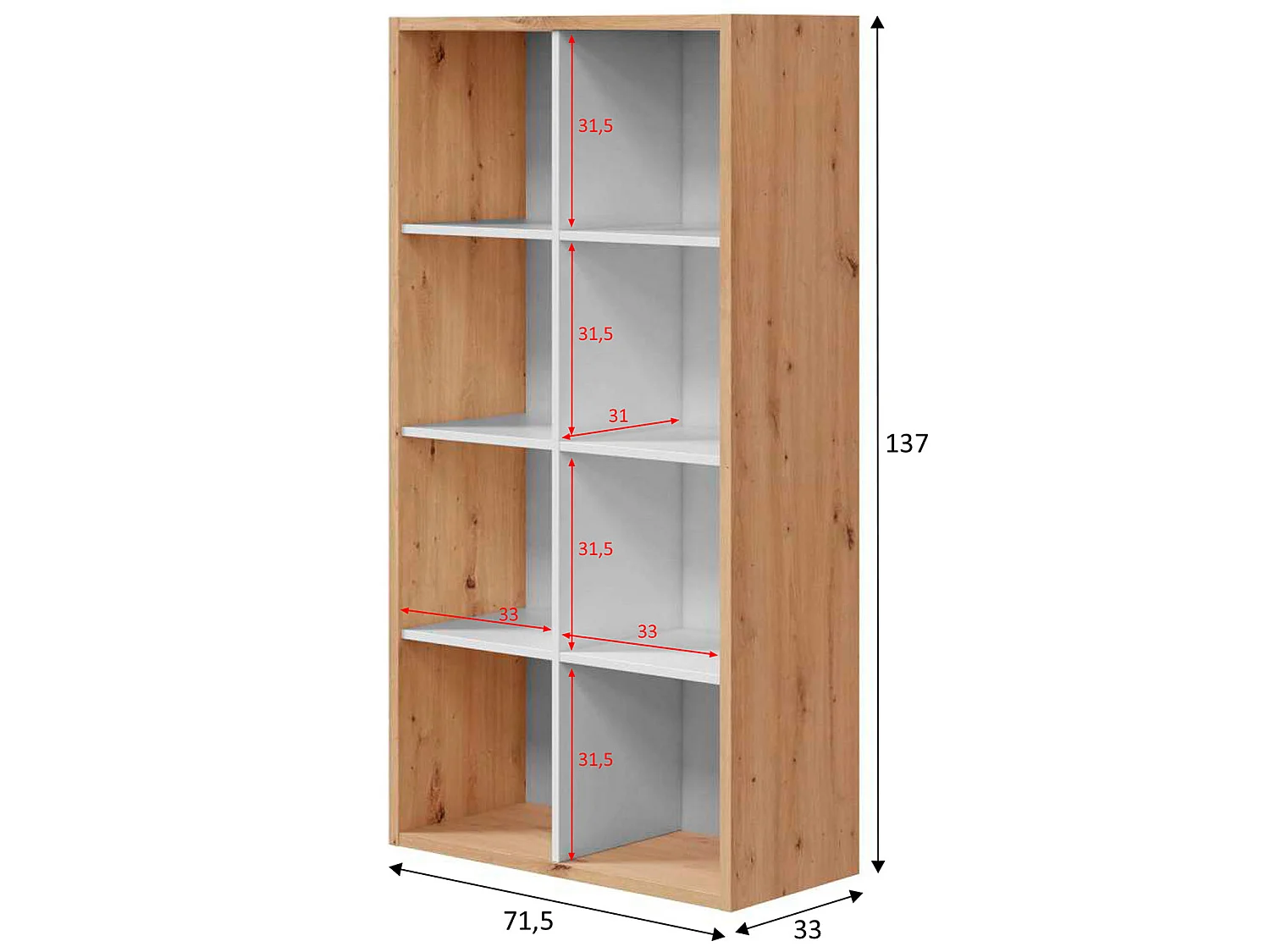 Estantería Cubic 8 huecos, color roble y blanco