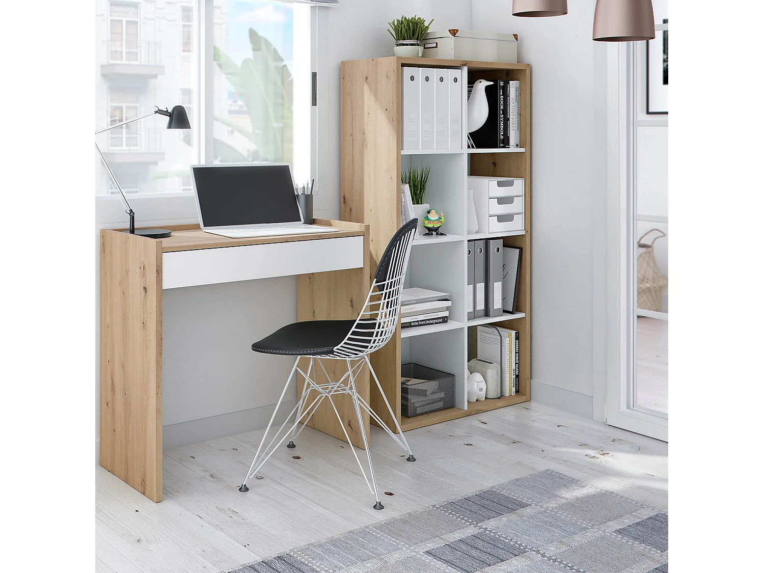 Estantería Cubic 8 huecos, color roble y blanco