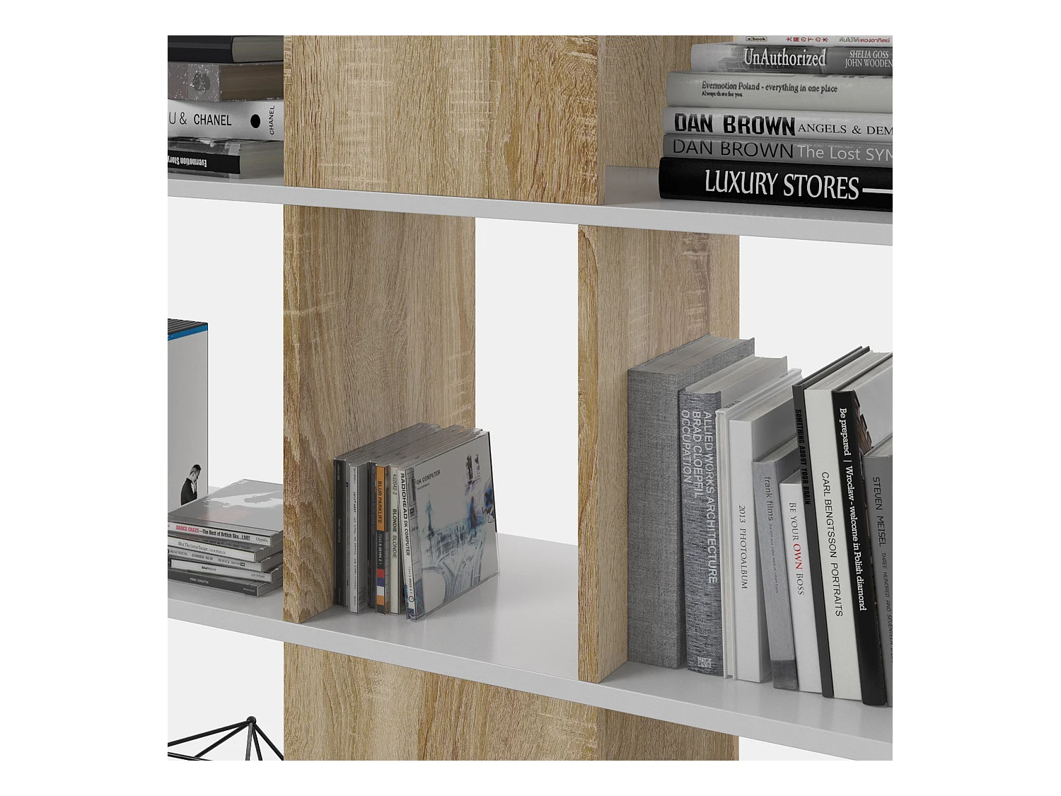 Estantería Librería Zeta Color Blanco/Roble 10 Huecos, para Salón o Comedor