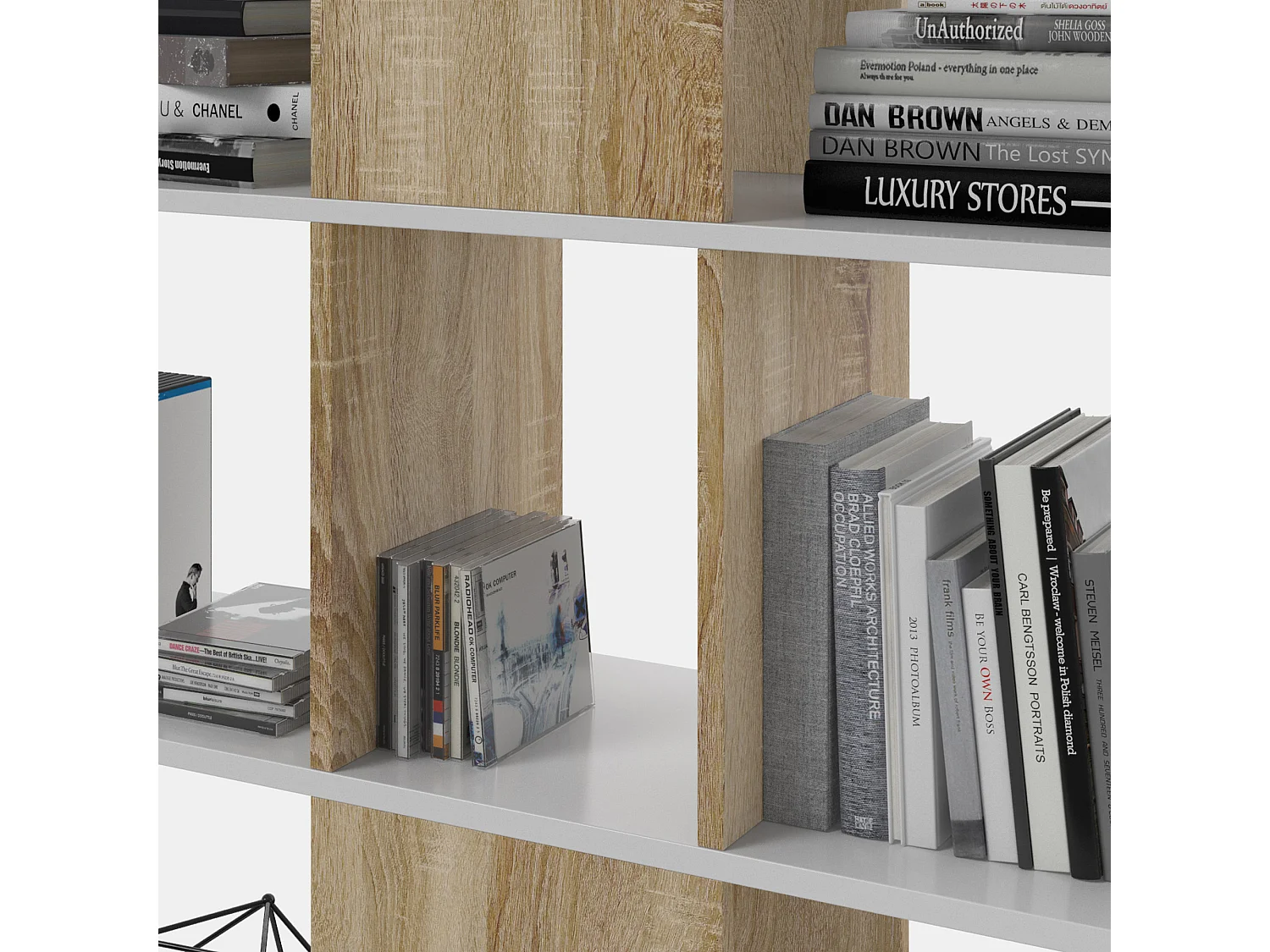 Estantería Librería Zeta Color Blanco/Roble 10 Huecos, para Salón o Comedor