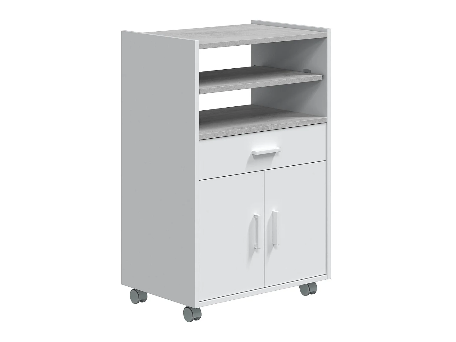 Küchenbeistellschrank Picazo mit Rollen, 1 Schublade und 2 Türen, weiß/grau