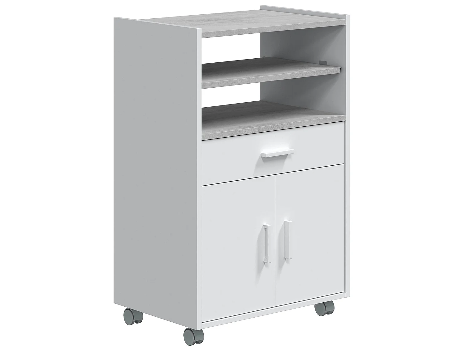 Mueble auxiliar de cocina Picazo con ruedas 1 cajón y 2 puertas, blanco/gris