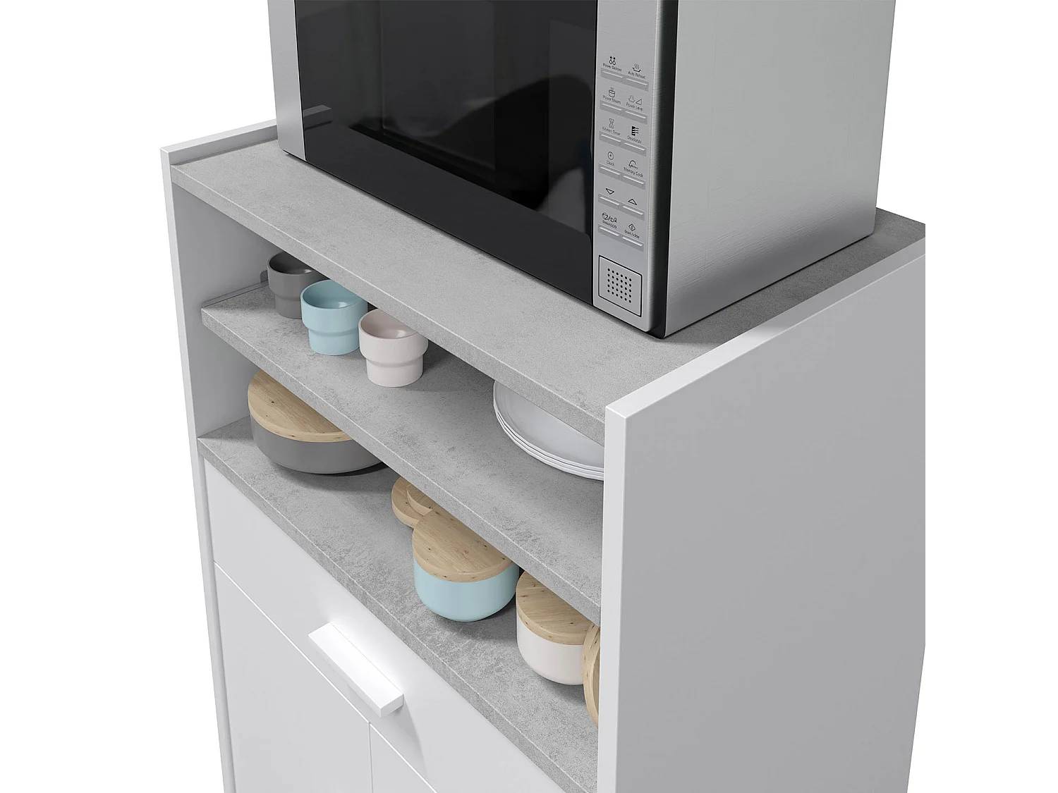 Mueble auxiliar de cocina Picazo con ruedas 1 cajón y 2 puertas, blanco/gris