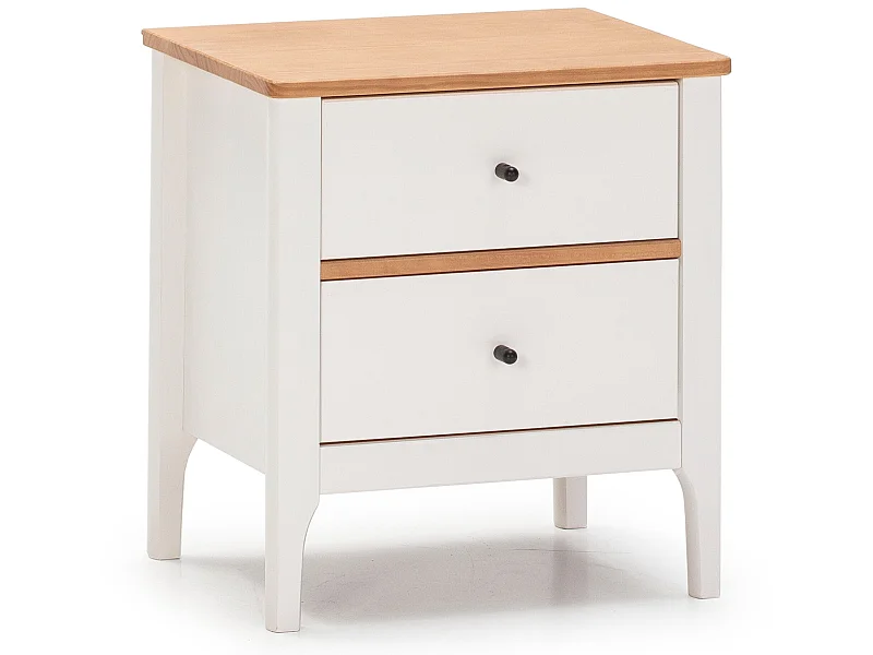 Comodino Luca 2 Cassetti Bianco, Legno Massello, 46 ​​cm (Larghezza) 35 cm (Profondità) 51 cm (Altezza)