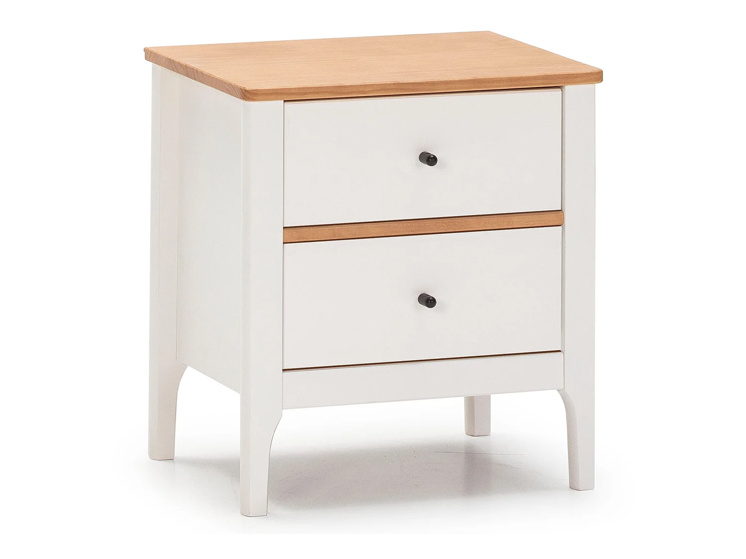Comodino Luca 2 Cassetti Bianco, Legno Massello, 46 ​​cm (Larghezza) 35 cm (Profondità) 51 cm (Altezza)