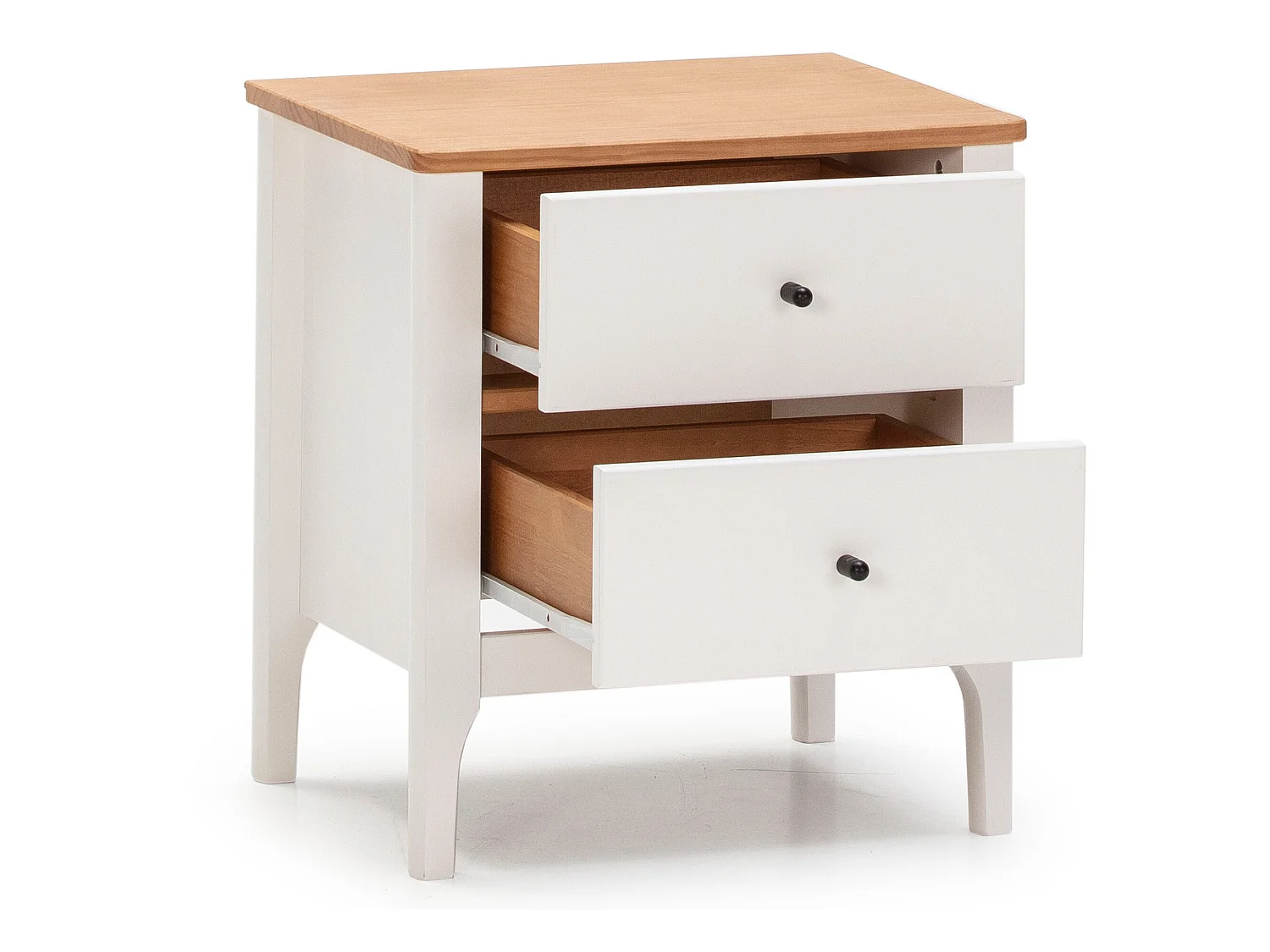 Comodino Luca 2 Cassetti Bianco, Legno Massello, 46 ​​cm (Larghezza) 35 cm (Profondità) 51 cm (Altezza)