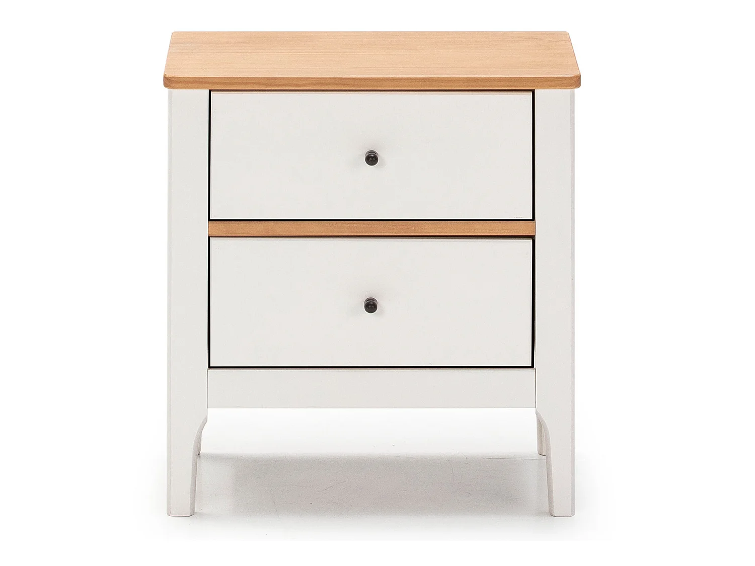 Comodino Luca 2 Cassetti Bianco, Legno Massello, 46 ​​cm (Larghezza) 35 cm (Profondità) 51 cm (Altezza)